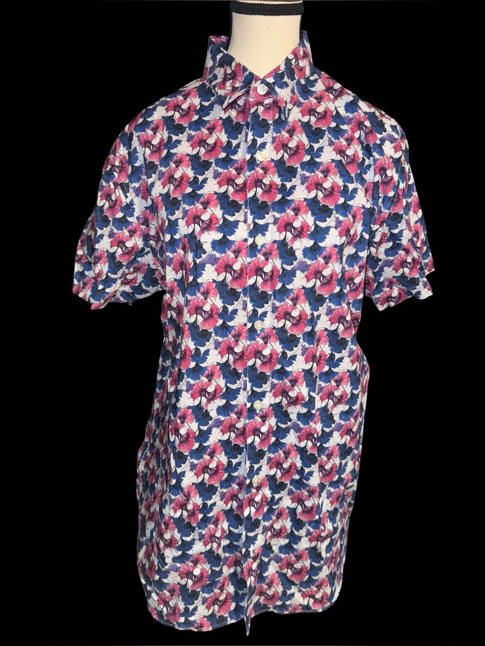 Bonobos Men’s L Standard Fit Floral Shirt Short Sleeve Cotton Pink Blue Button